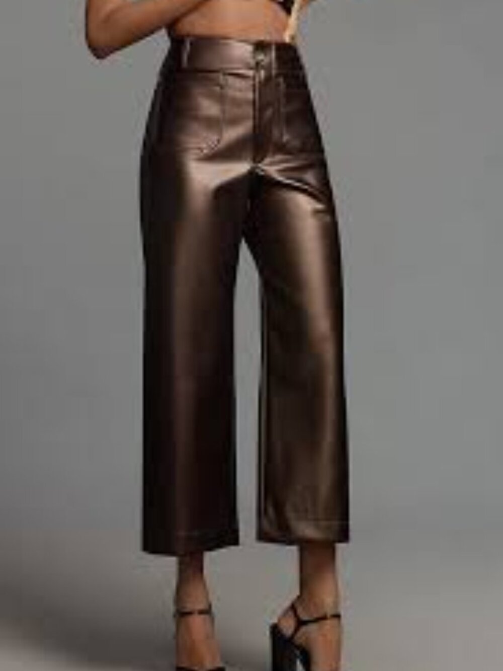 Maeve Colette Faux-Leather High-Rise Wide-Leg Cropped Pants Maeve 32